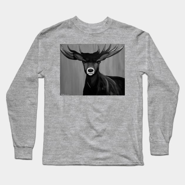 stag buck deer - Monochrome Long Sleeve T-Shirt by LukjanovArt